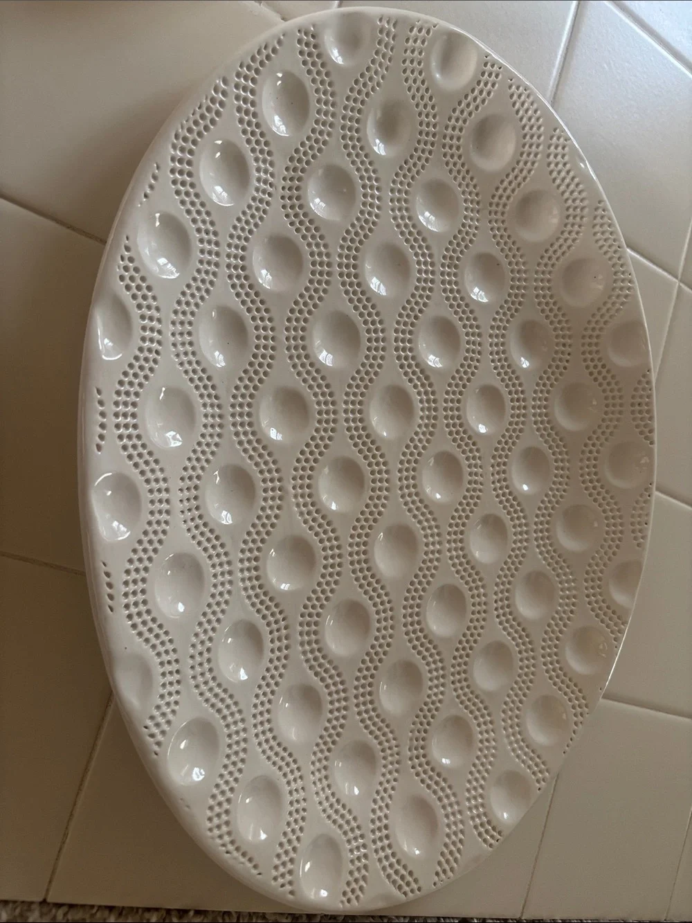 Cream Textured Serving Platter with Dipping Bowl - Home Dining